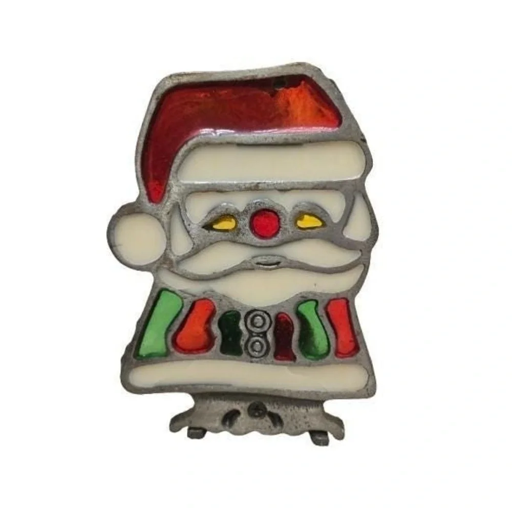 Stained‎ Glass Vintage Cast Iron Santa Claus Votive Candle Holder Christmas
